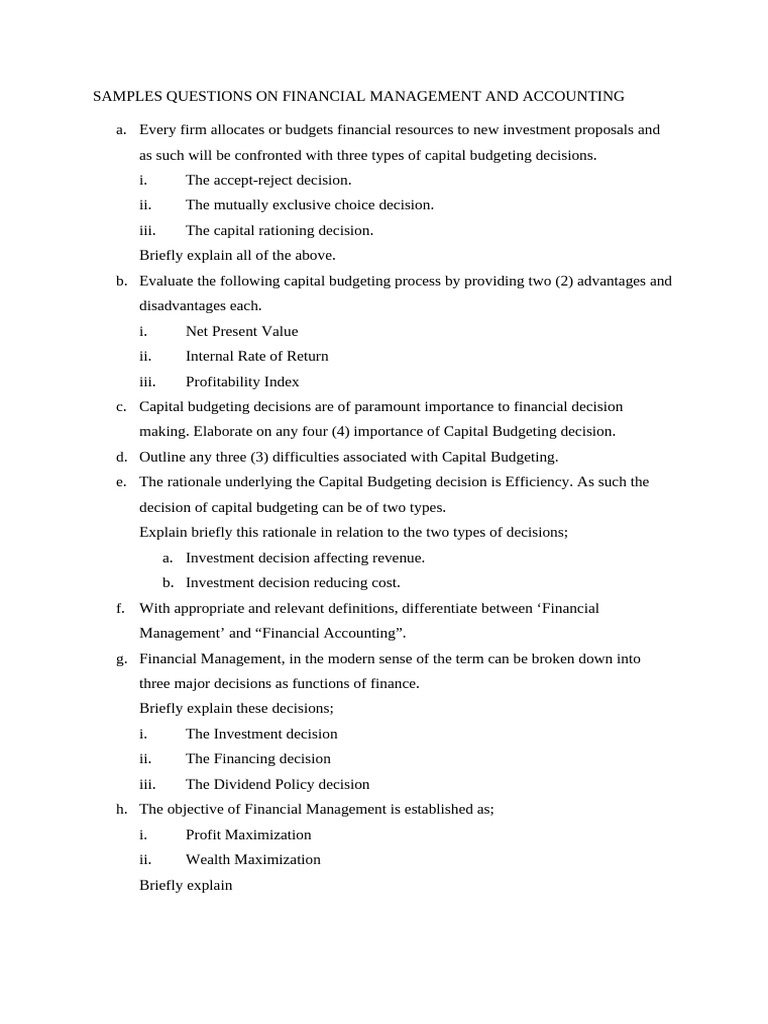 Financial Management & Accounting Questions | PDF