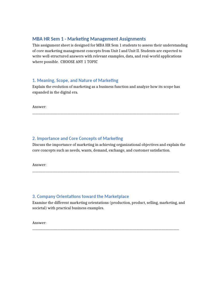 MBA Sem1 Marketing Management Assignment | PDF | Marketing | Market ...