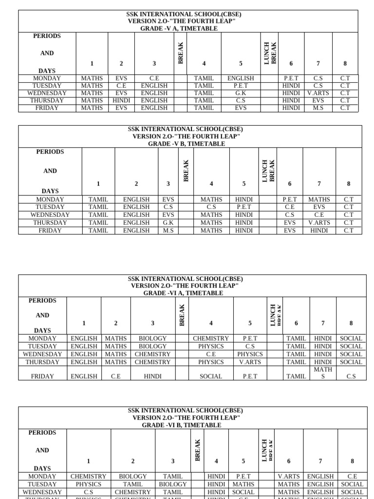 5th and 6th STD, Class Time Table | PDF