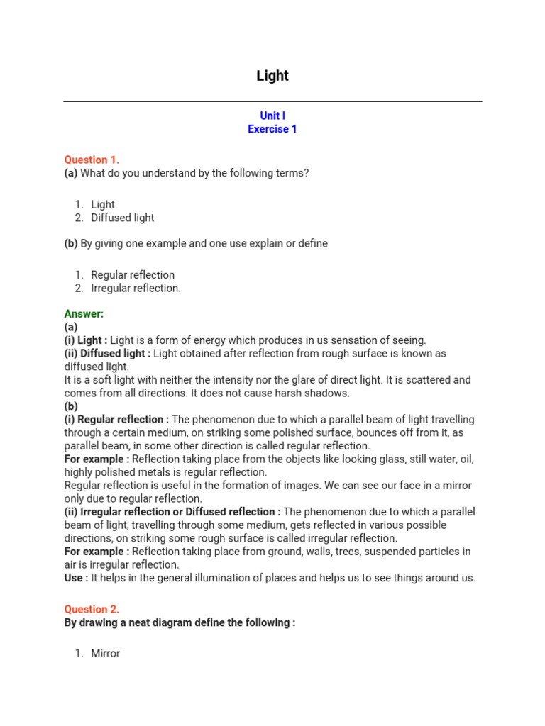 Understanding Light and Reflection Concepts | PDF | Mirror | Reflection ...
