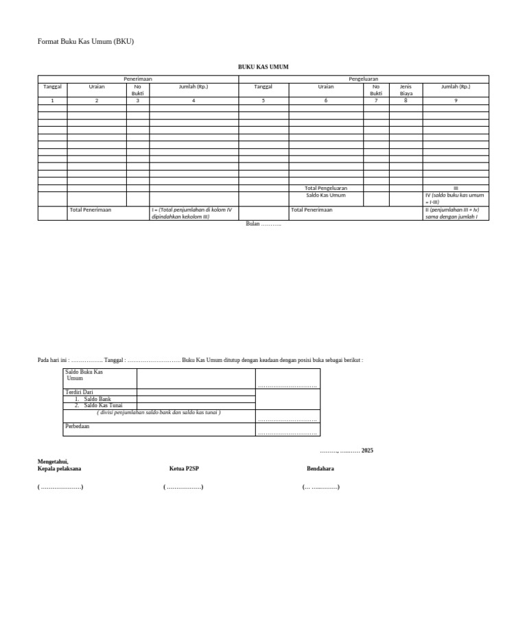 Contoh Format Buku Kas Umum | PDF