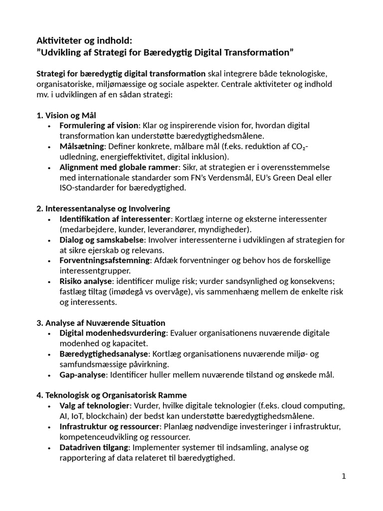 Aktiviteter Og Indhold I Udvikling Af Strategi For Bæredygtig Digital ...
