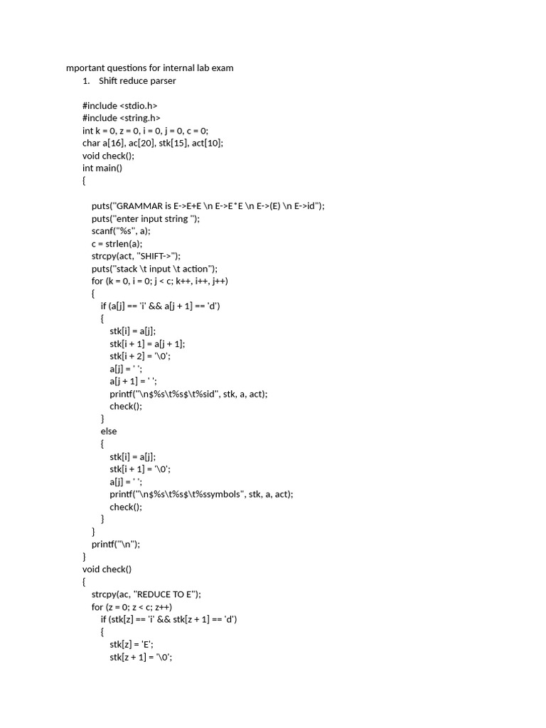 Mportant Questions For Internal Lab Exam | PDF | Grammar | Computer Science
