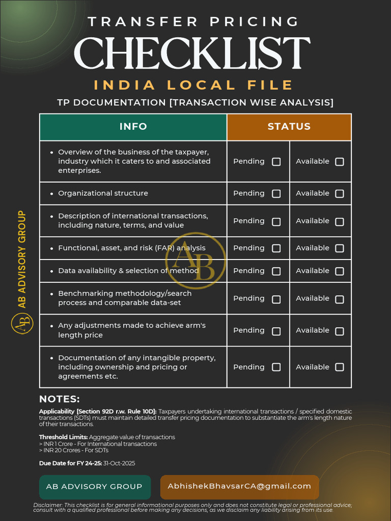 Transfer Pricing Documentation Checklist | PDF | Business | Economies