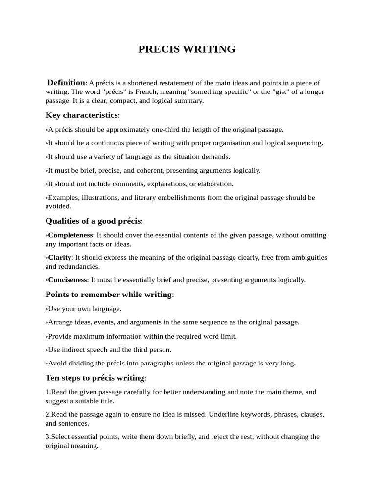 Guide to Effective Précis Writing | PDF | Sentence (Linguistics ...