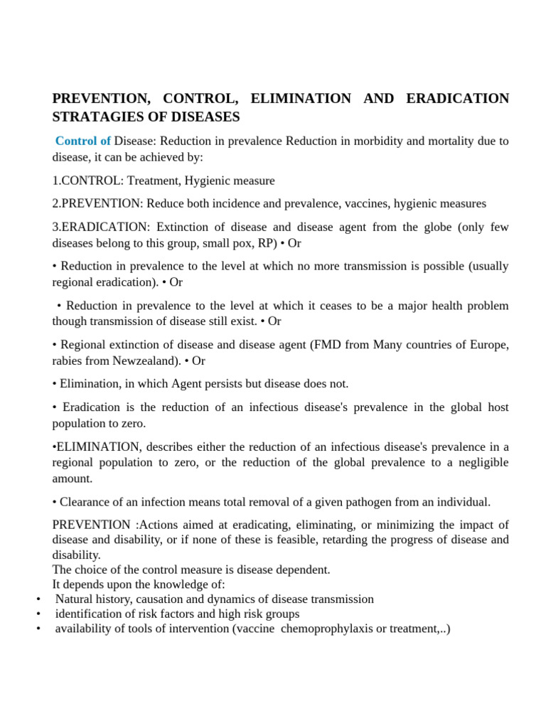 Disease Control and Prevention Strategies | PDF | Eradication Of ...