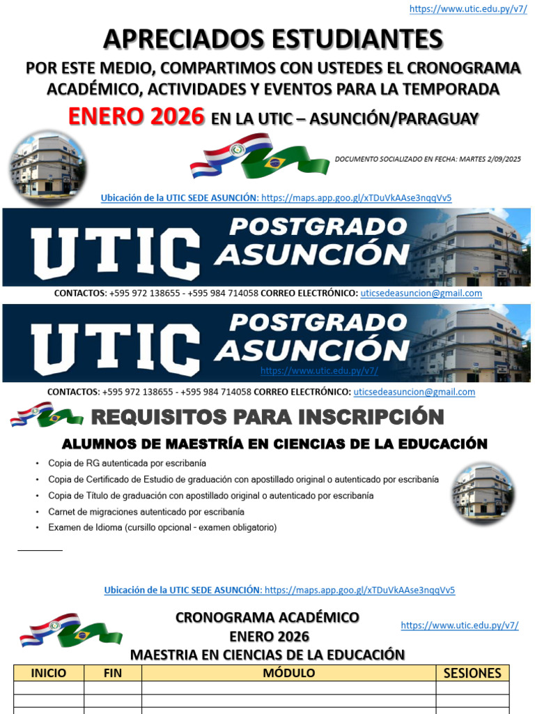 Cronograma Académico UTIC Enero 2026 | PDF | Aprendizaje