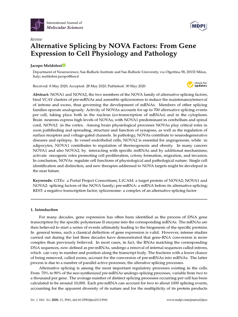 Alternative Splicing by NOVA Factors From Gene Physiology and Pathology ...