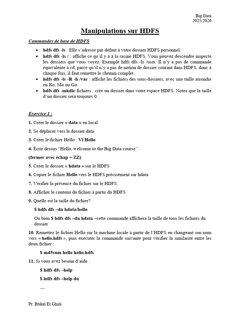 Commandes HDFS pour Big Data 2025/2026 | PDF | Fichier texte | Fichier ...