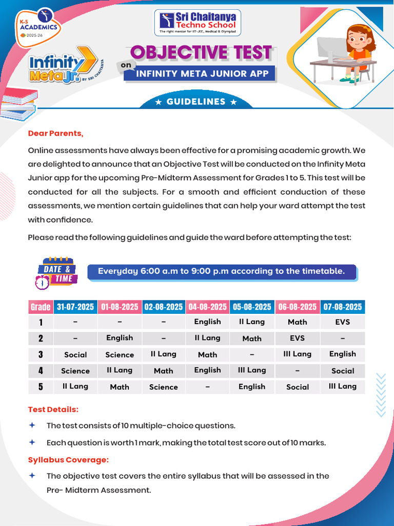 Guidelines for Infinity Meta Junior Test | PDF