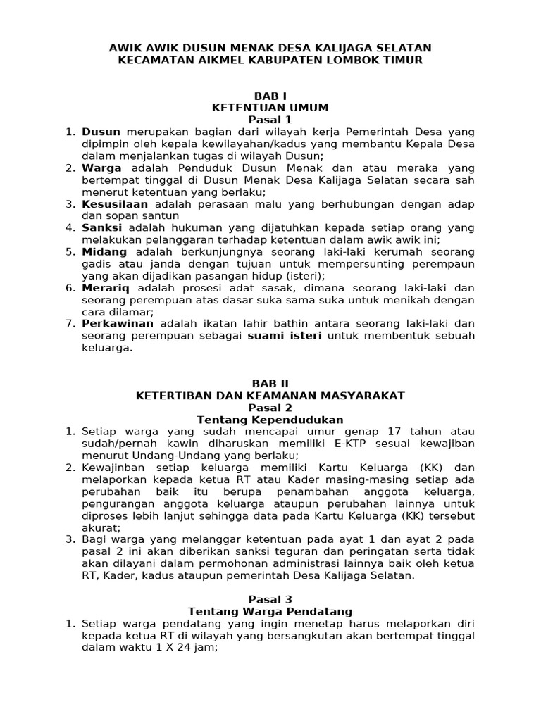 Awik-Awik Dusun Menak Kalijaga Selatan | PDF