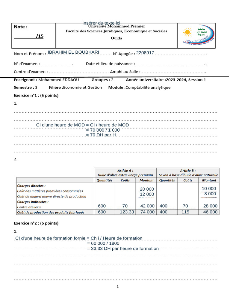 Ray 222 - SM3 - Comptabilité Analytique - 23 - 24 | PDF