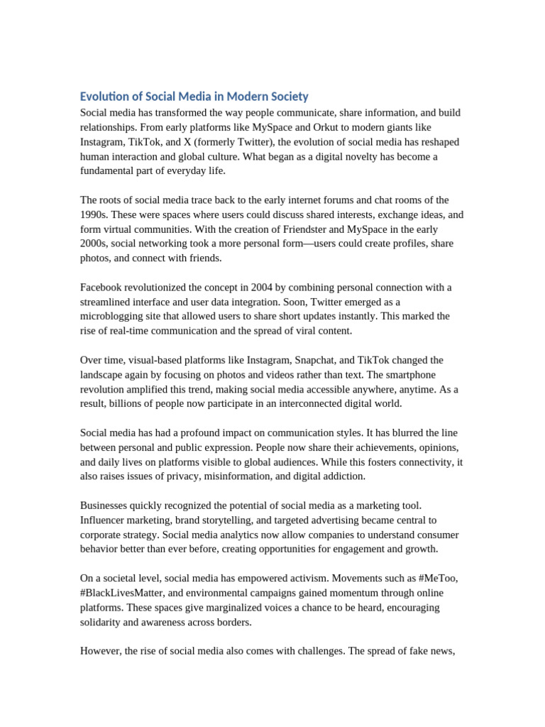 Evolution of Social Media in Modern Society | PDF | Popular Culture ...