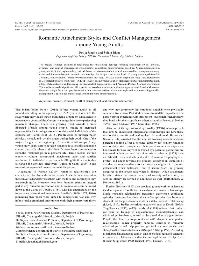 Attachment Styles and Conflict in Young Adults | PDF | Attachment ...