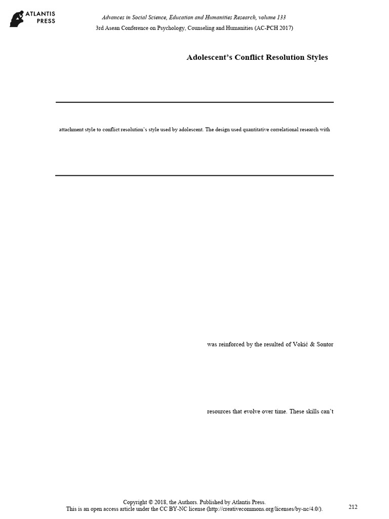 Attachment Style's Impact on Adolescent Conflict | PDF | Attachment ...