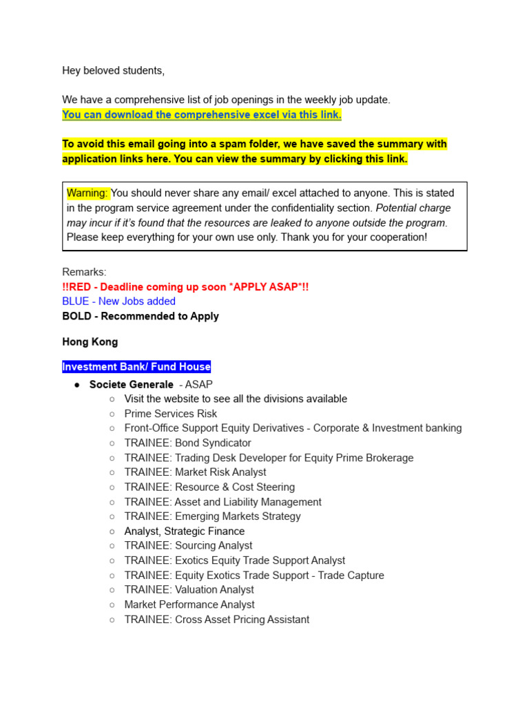 (20221003) Weekly Job Update Summary - Grad | PDF | Financial Analyst ...