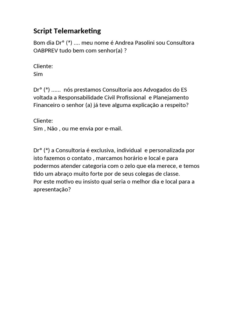 Script Telemarketing OABPREV | PDF