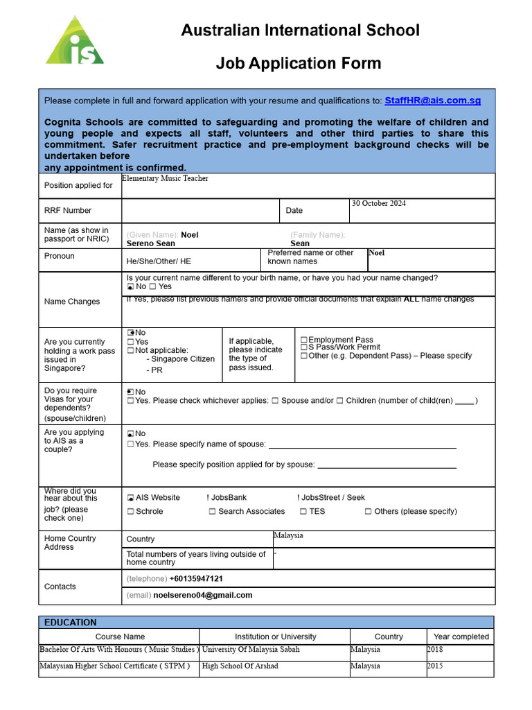 AIS Job Application Form 2024.02.27 | PDF | Background Check
