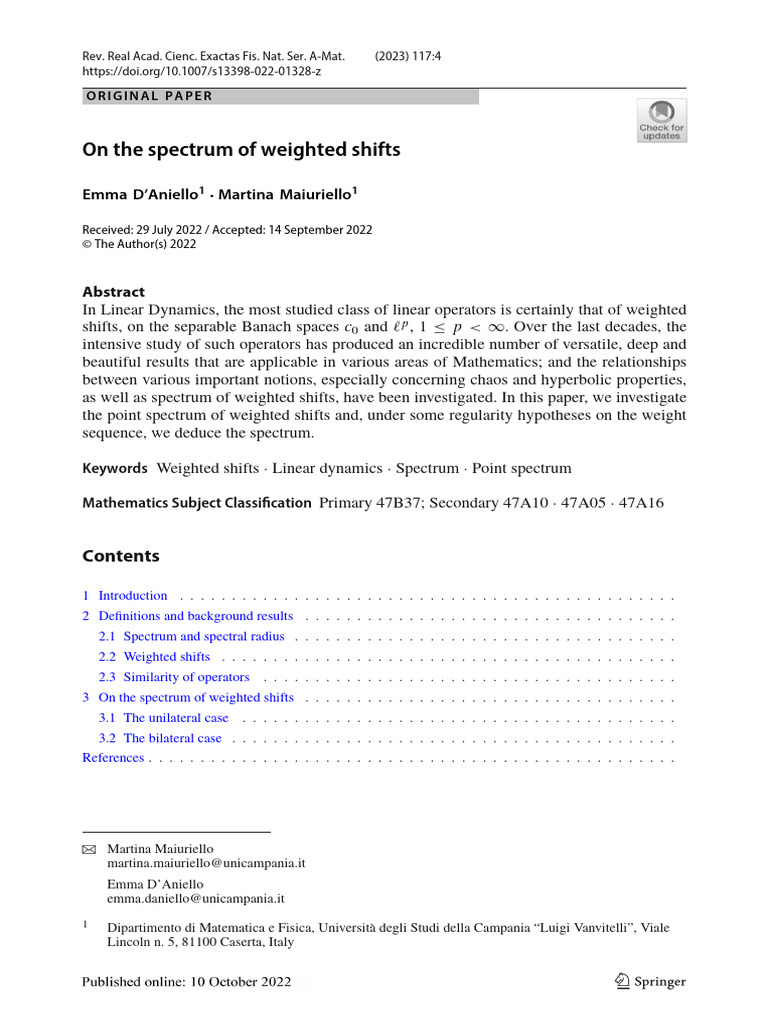 Spectrum Analysis of Weighted Shifts | PDF | Mathematical Relations ...