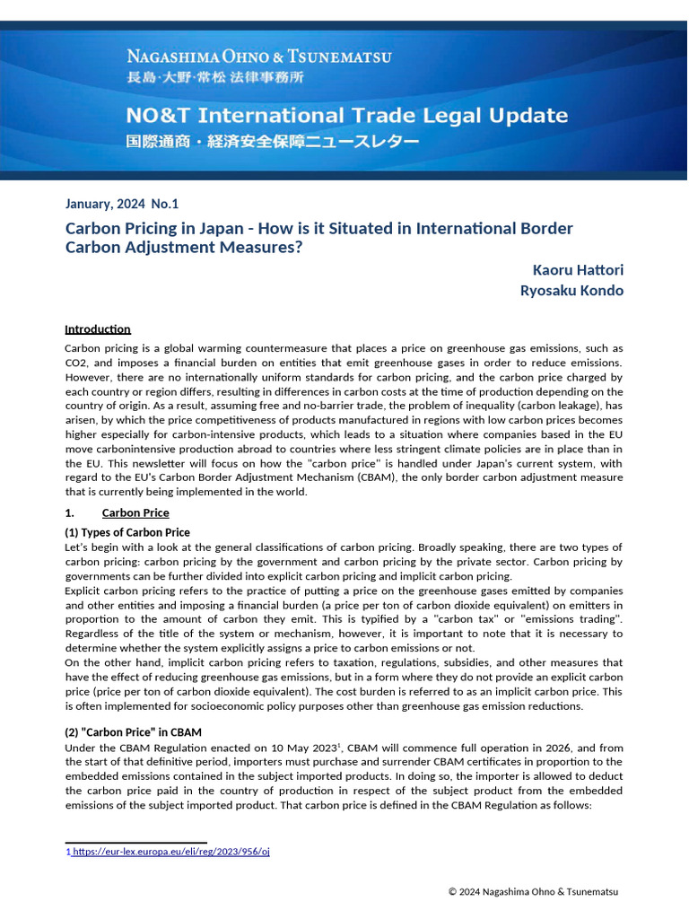 Japan's Carbon Pricing and CBAM Impact | PDF | Emissions Trading ...