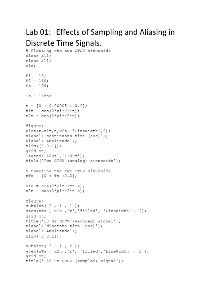 Sampling and Aliasing in Signals | PDF | Discrete Fourier Transform ...