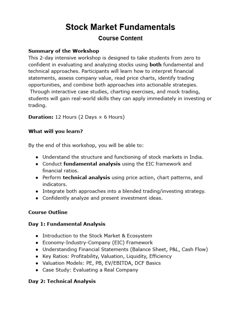 Stock Market Analysis Workshop | PDF | Technical Analysis | Valuation ...
