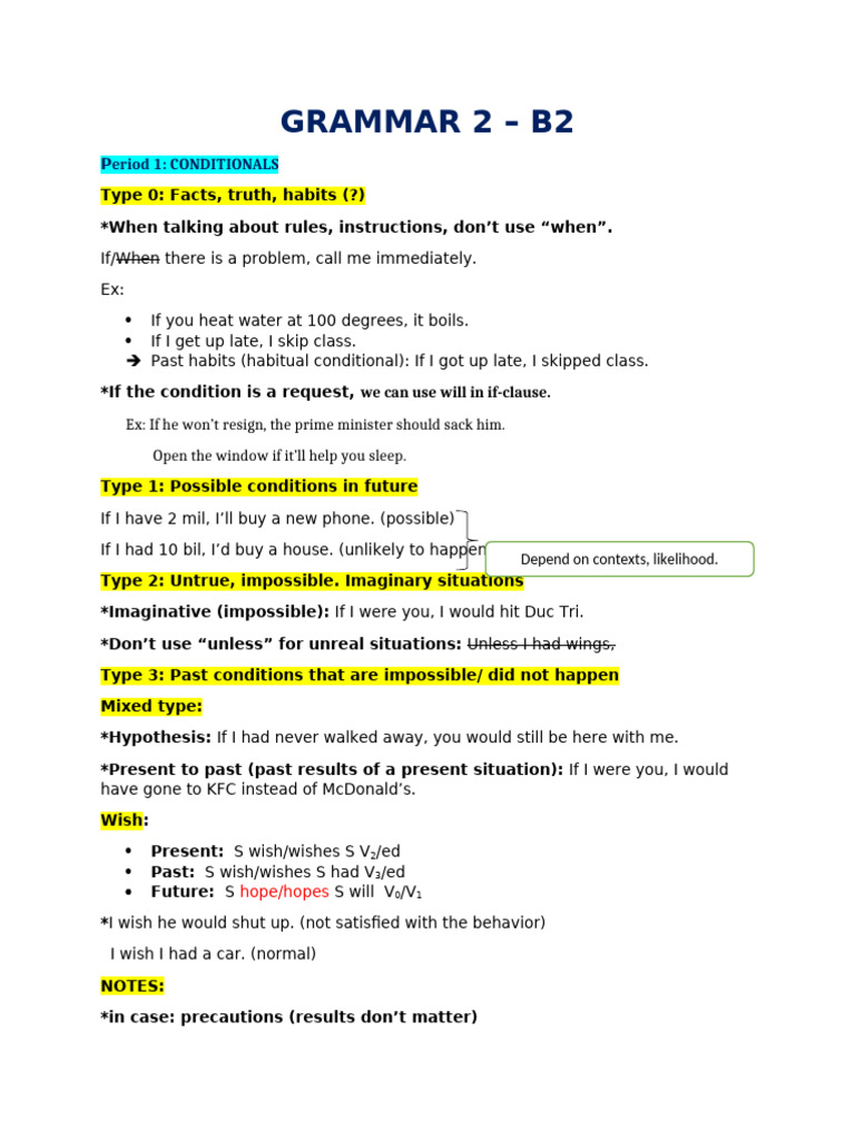 B2 Grammar: Conditionals & Clauses Guide | PDF | Verb | Clause