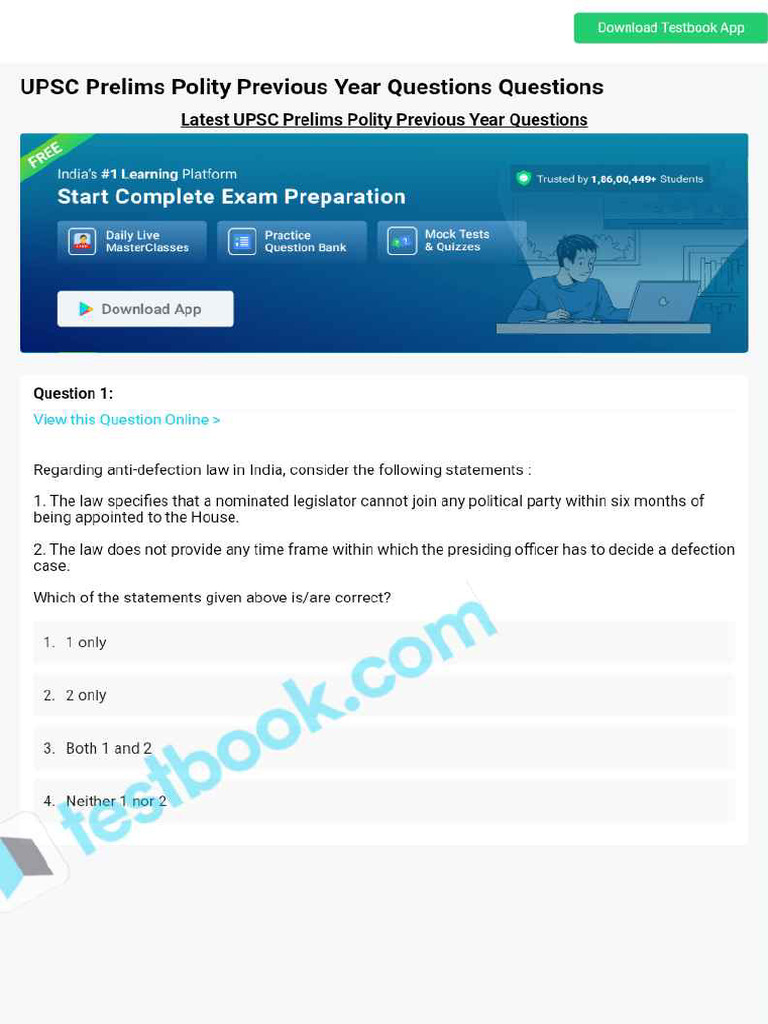 Upsc Prelims Polity Previous Year Questions 64663c2763ee6b6fedf85de9 | PDF