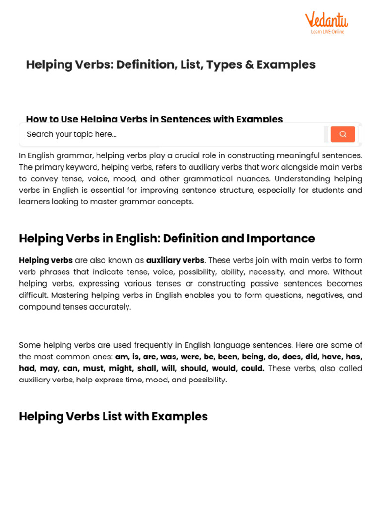 Helping Verbs - Definition, List, Types & Examples | PDF