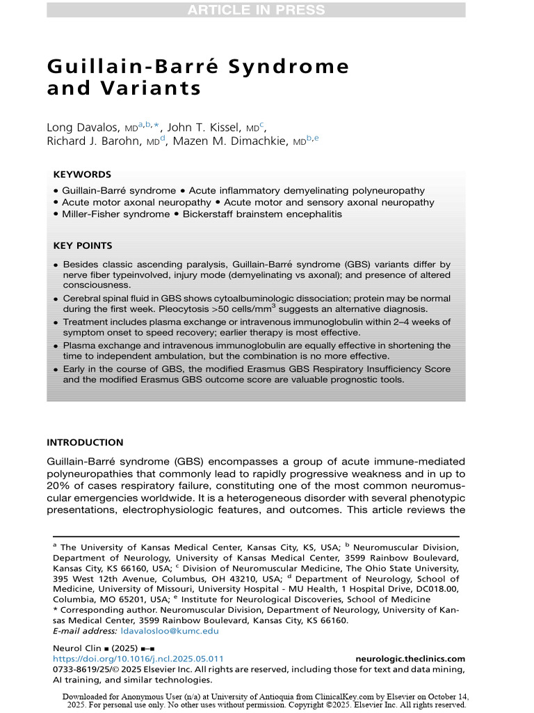 Guillain-Barre Syndrome Overview and Variants | PDF | Myelin | Medical ...