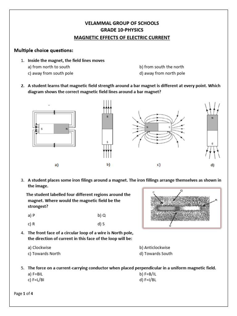 Grade 10 Physics: Magnetic Effects Quiz | PDF | Magnetic Field | Magnet