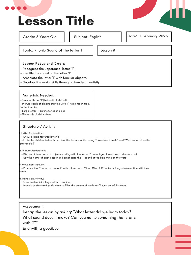 Phonics Lesson: The Letter T for Kids | PDF