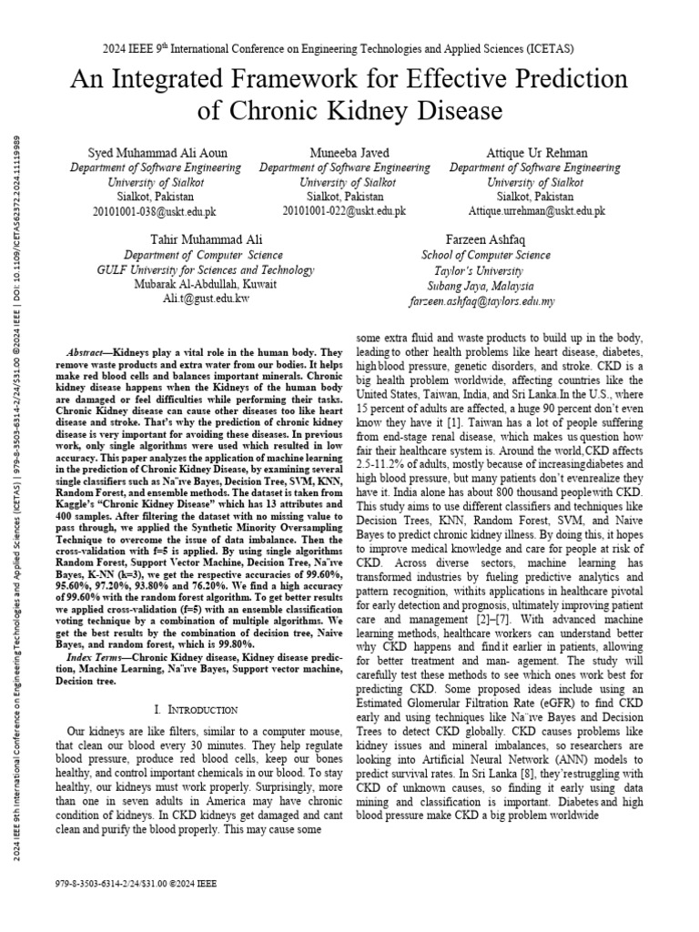 Machine Learning for Chronic Kidney Disease Prediction | PDF | Machine ...