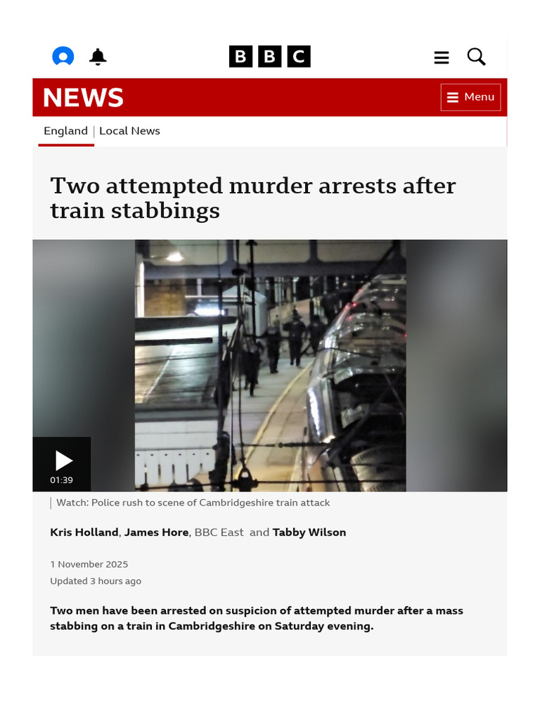 Cambridgeshire Train Attack Sees Two Attempted Murder Arrests - BBC ...