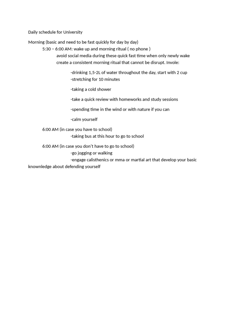 Daily Schedule for University | PDF