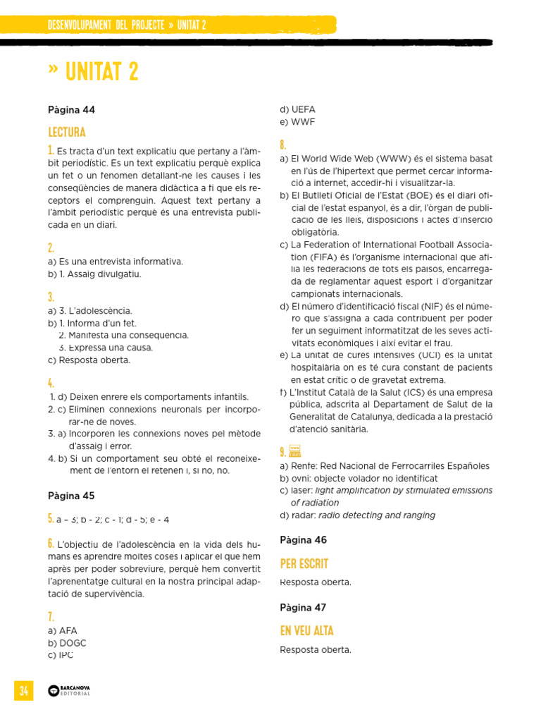 Cateso4 Guia Aula Solucionari U02 | PDF