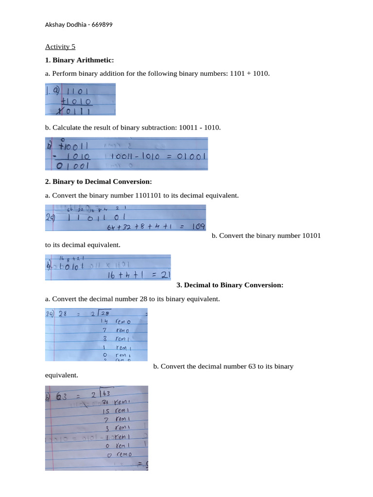 Activity 5 Binary Conversion | PDF