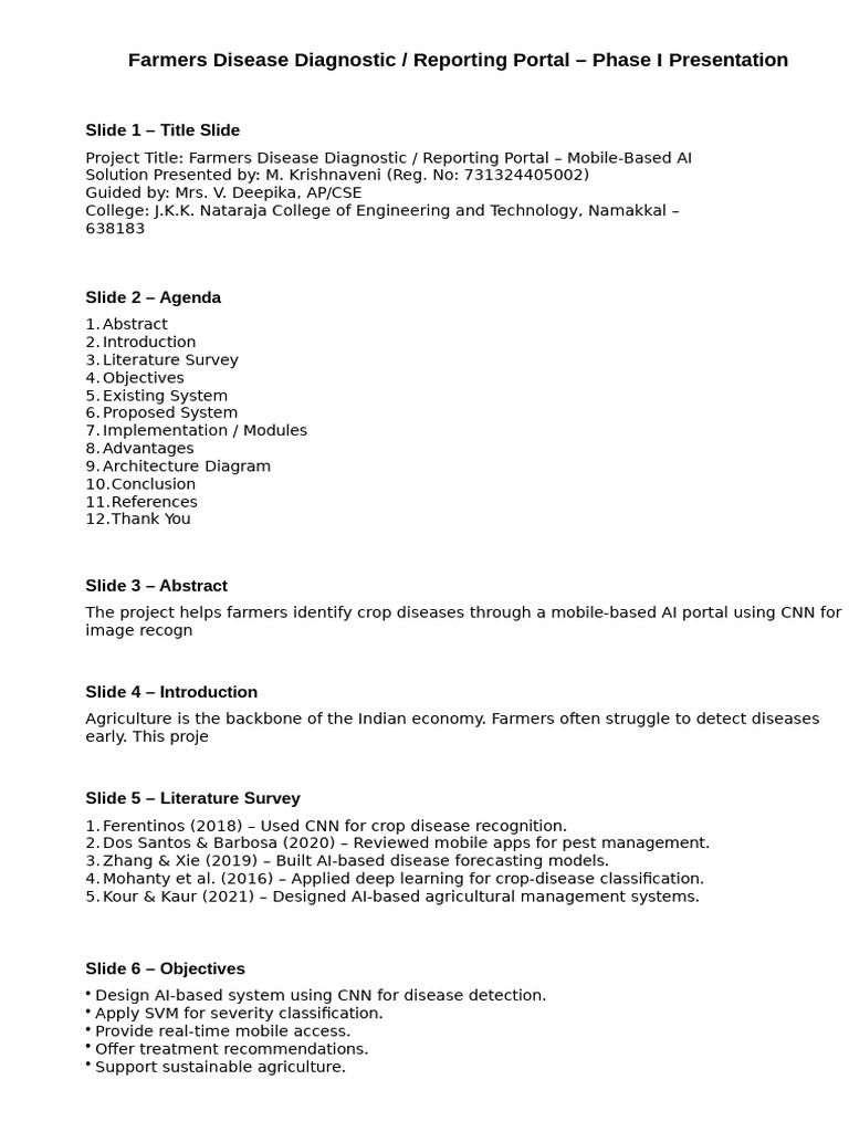 Farmers Disease Diagnostic Phase1 Presentation | PDF