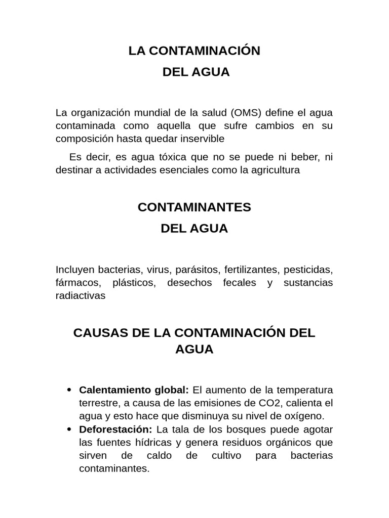 Causas y Consecuencias de la Contaminación del Agua | PDF | Agua ...