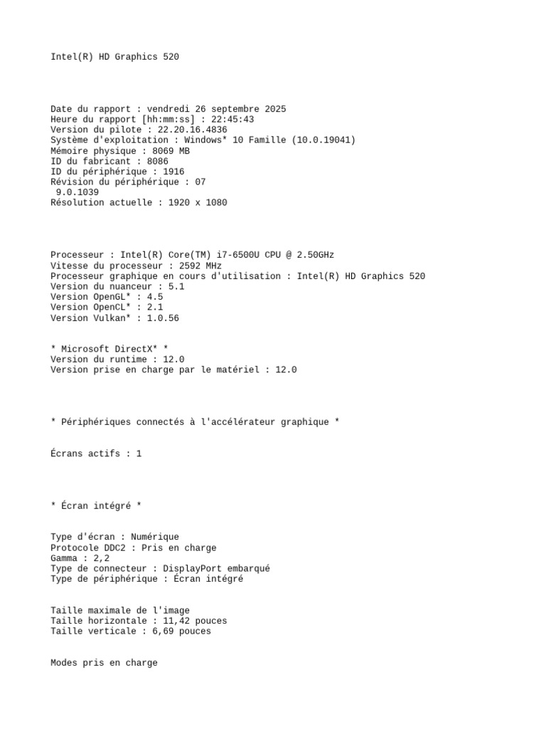 Rapport sur Intel HD Graphics 520 | PDF