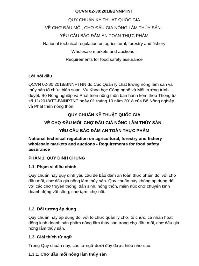 Qcvn 02-30-2018 - chợ Đầu Mối | PDF