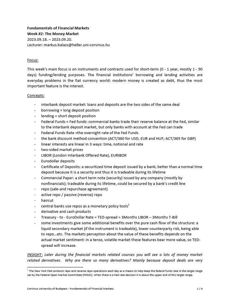 Money Market Fundamentals Overview | PDF | Repurchase Agreement ...