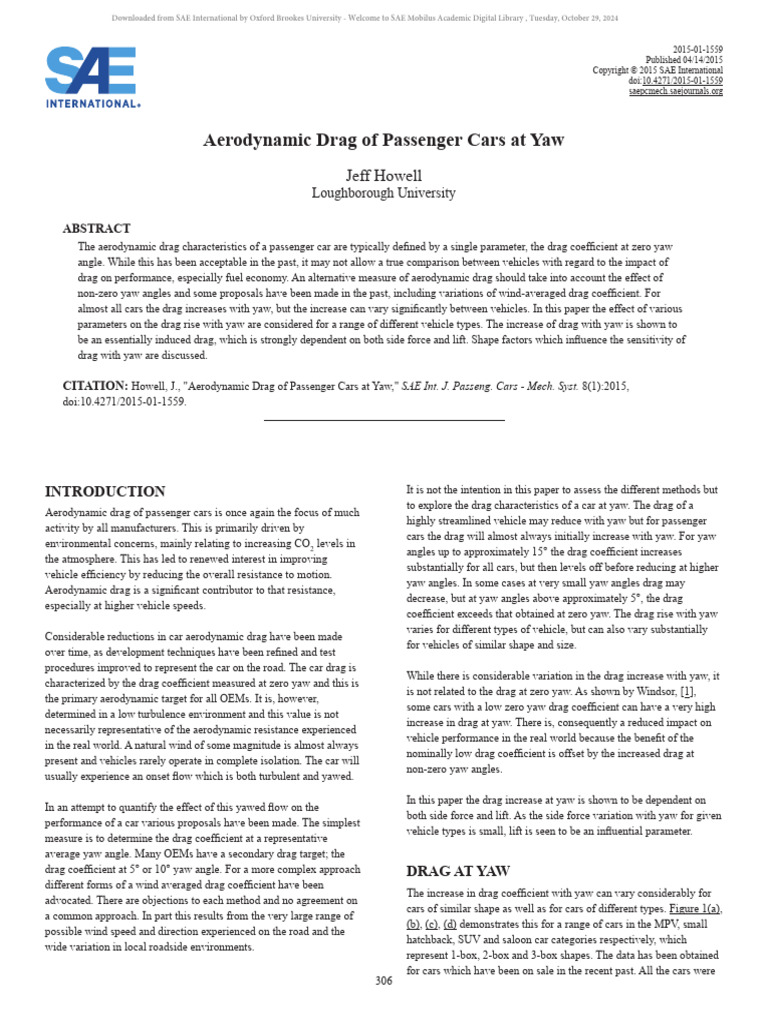 Passenger Car Drag Coefficient at Yaw | PDF | Drag (Physics) | Vortices