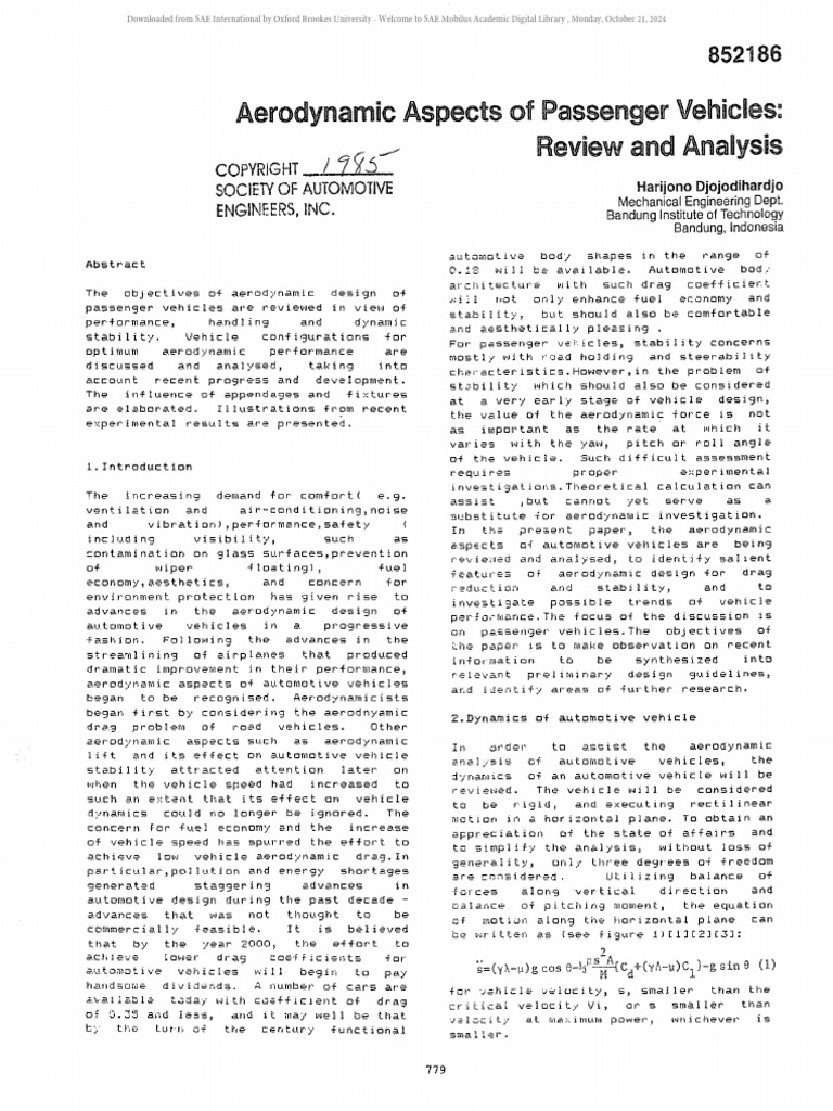 Aerodynamics in Passenger Vehicles | PDF | Drag (Physics) | Lift (Force)