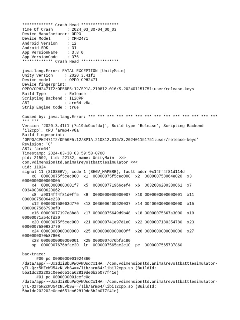OPPO CPH2471 Unity Crash Report | PDF | Computing | Personal Digital ...