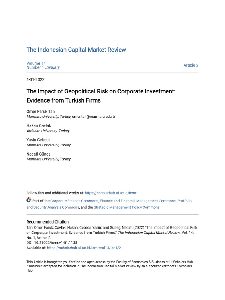ESCI - The Impact of Geopolitical Risk On Corporate Investment ...
