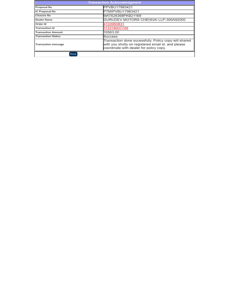 Successful Transaction Acknowledgment | PDF