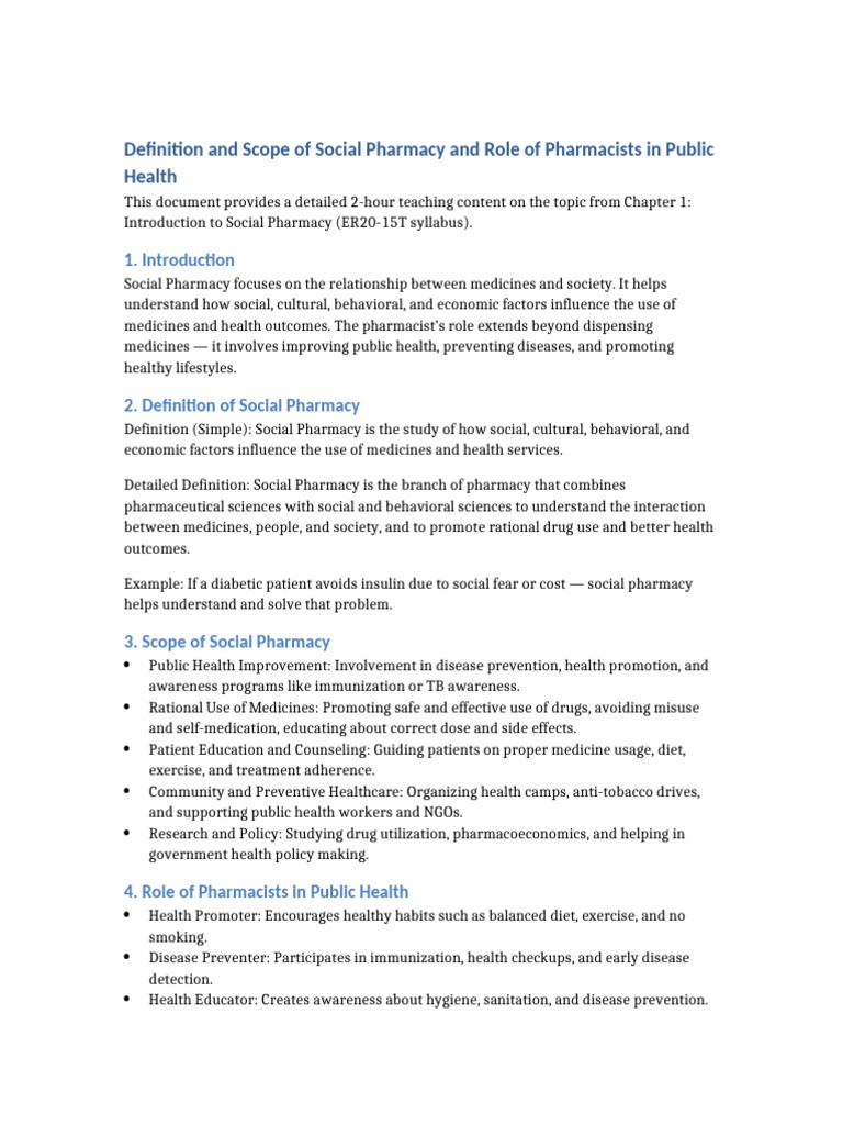 Social Pharmacy and Public Health Roles | PDF | Pharmacy | Public Health