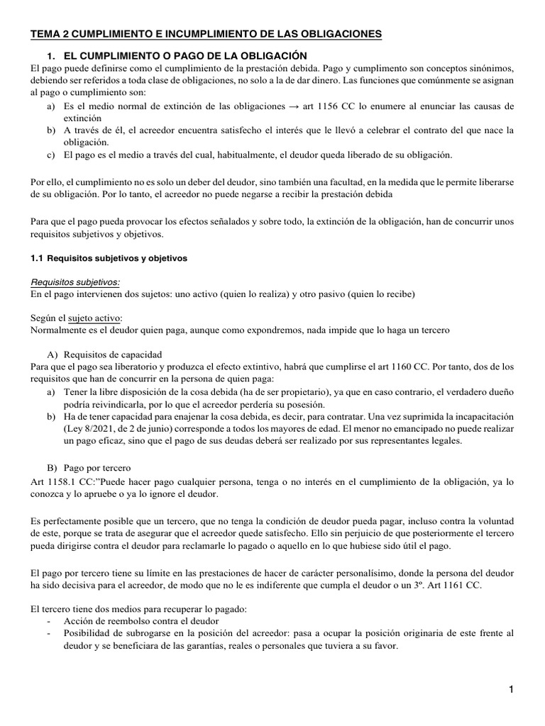 Cumplimiento de Obligaciones: Pago y Requisitos | PDF | Pagos | Daños y ...
