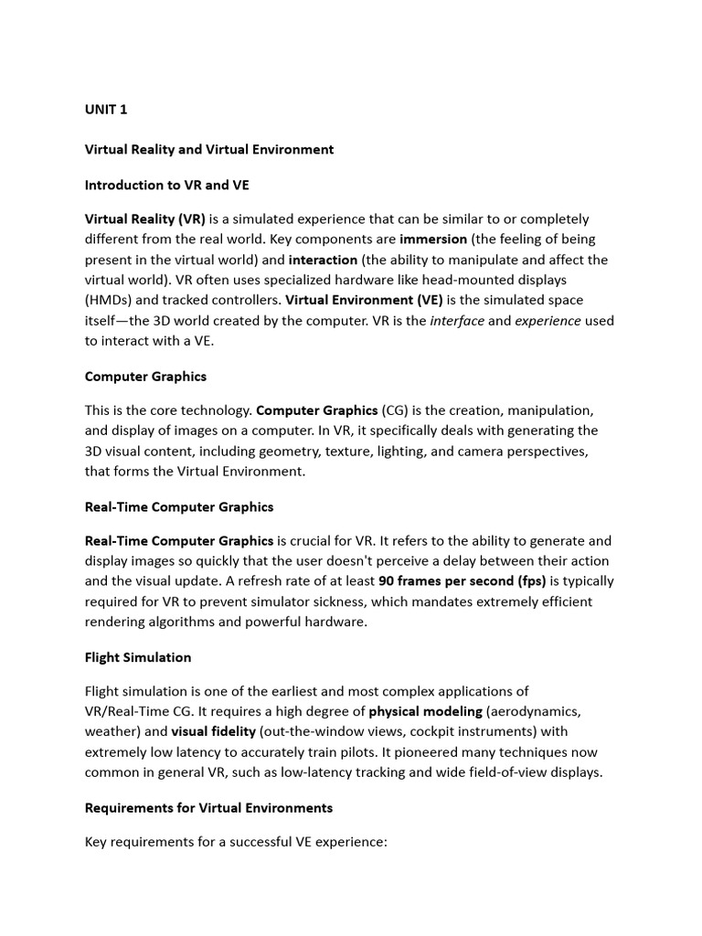 Virtual Reality - IA1 Notes | PDF | Virtual Reality | 3 D Computer Graphics